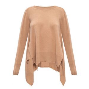 Stella McCartney Asymmetrical Crewneck Cashmere Sweater in Camel